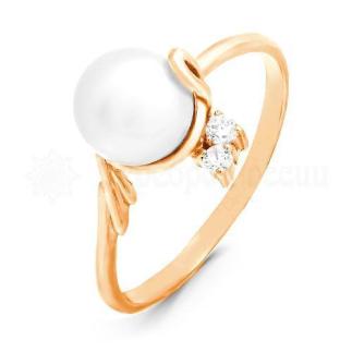 Кольцо из золочёного серебра с жемчугом и фианитами