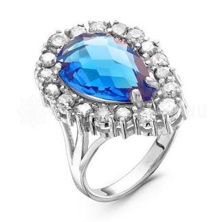 Кольцо из серебра с кварцем и фианитами родированное