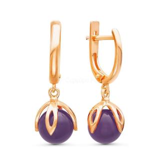 Серьги из золочёного серебра с нат.аметистом