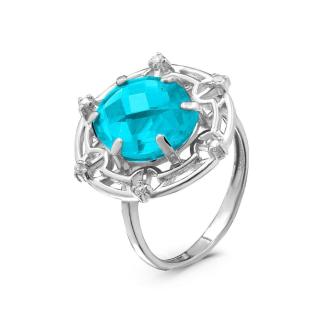 Кольцо из серебра с пл.кварцем цв.топаз и фианитами родированное