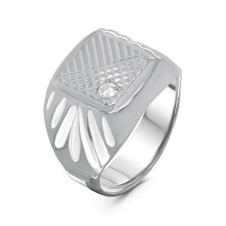 Печатка мужская из серебра с фианитом родированная