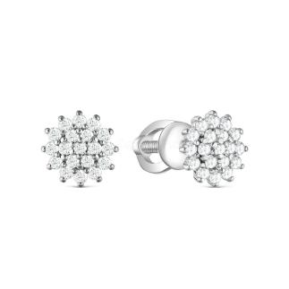 Серьги-пусеты из серебра с фианитами родированные