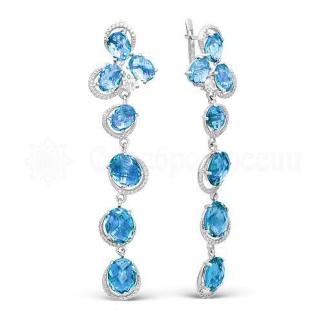 Серьги из серебра с кварцем и фианитами  родированные