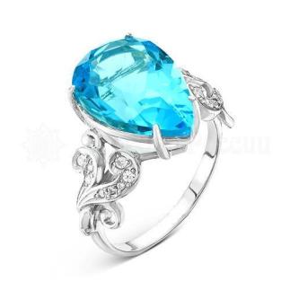 Кольцо из серебра с кварцем топаз и фианитами родированное