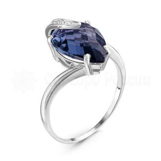 Кольцо из серебра с гт кварем сапфир и фианитами родированное