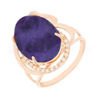 Кольцо из золочёного серебра с чароитом и фианитами