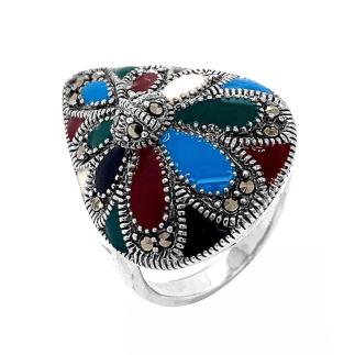 Кольцо из серебра с марказитами и эмалью родированное