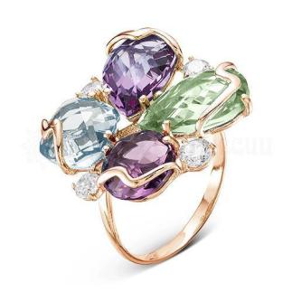 Кольцо из золоченого серебра с кварцем и фианитами