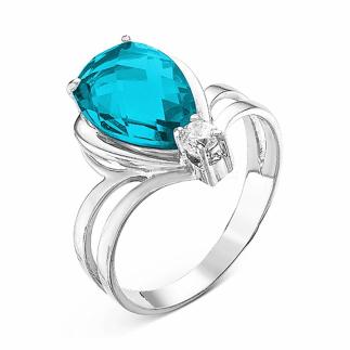 Кольцо из серебра с пл.кварцем цв.топаз и фианитами родированное