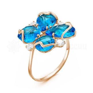 Кольцо из золочёного серебра с гт кварцем свисс топаз и цирконием