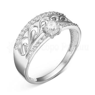 Кольцо из серебра с фианитами родированное