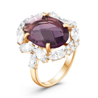 Кольцо женское из золочёного серебра с ювелирным кристаллом и фианитами