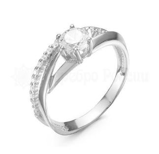 Кольцо из серебра с фианитами родированное