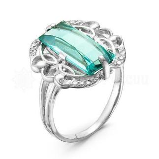 Кольцо из серебра с кварцем и фианитами родированное