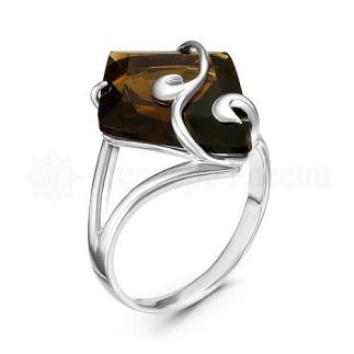 Кольцо из серебра с кварцем раухтопаз родированное