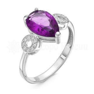Кольцо из серебра с кварцем гт аметист и фианитами родированное