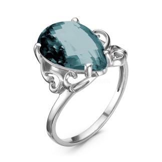 Кольцо из серебра с пл.кварцем цв.лондон-топаз родированное