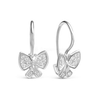 Серьги из серебра с фианитами Бабочки родированные