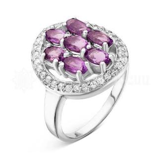 Кольцо из серебра с аметистом и фианитами родированное
