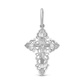 Крест из серебра с фианитами родированный