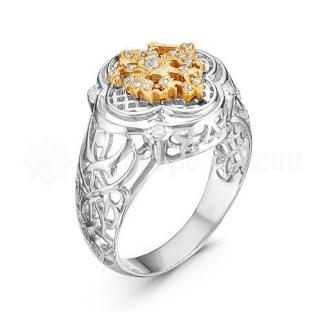 Печатка из серебра с фианитами и позолотой Герб родированная