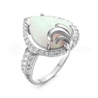 Кольцо из серебра с опалом и фианитами родированное
