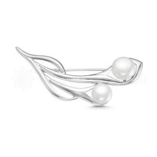 Брошь из серебра с жемчугом родированная