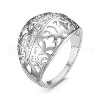 Кольцо из серебра с фианитами родированное