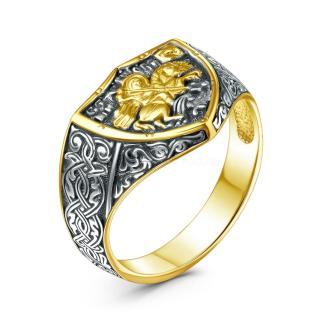 Печатка мужская из золочёного серебра с чернением - Святой Георгий Победоносец