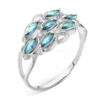 Кольцо из серебра с пл. кварцем цв. топаз и фианитами  родированное