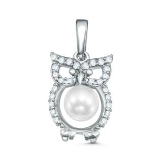 Подвеска из серебра с жемчугом Swarovski и фианитами родированная - Сова