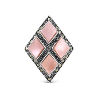 Кулон-Брошь из чернёного серебра с перламутром и марказитами