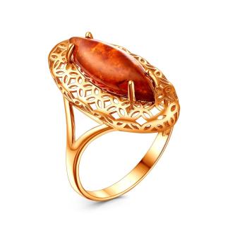 Кольцо из золочёного серебра с коньячным янтарём