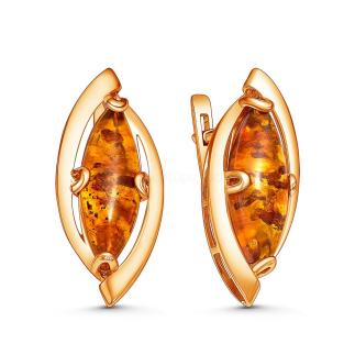 Серьги из золочёного серебра с натуральным прессованным янтарём