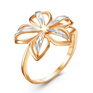Кольцо Цветок из золочёного серебра с родированием и алмазной огранкой 