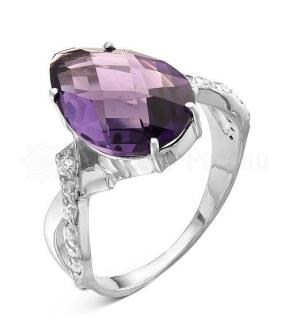 Кольцо из серебра с гт кварцем аметист и фианитами родированное