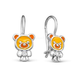 Серьги детские из серебра с эмалью и фианитами родированные - Мишки