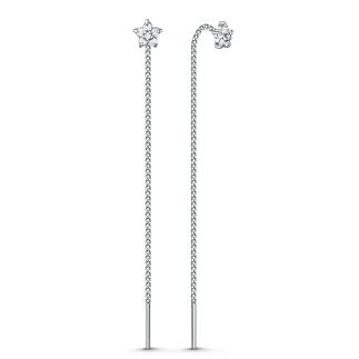 Серьги-продёвки из серебра с фианитами родированные - Цветочки