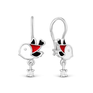 Серьги детские из серебра с эмалью и фианитами родированные - Птички