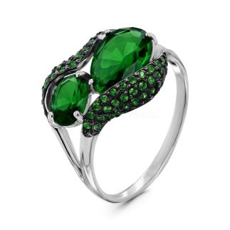 Кольцо из серебра пл.зелёным кварцем родированное