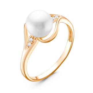 Кольцо из золочёного серебра с жемчугом Swarovski и фианитами 