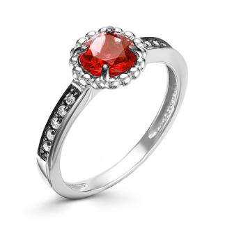 Кольцо из серебра с кварцем гранат и фианитами родированное
