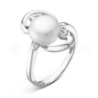 Кольцо  из серебра с культ.жемчугом и фианитами родированное