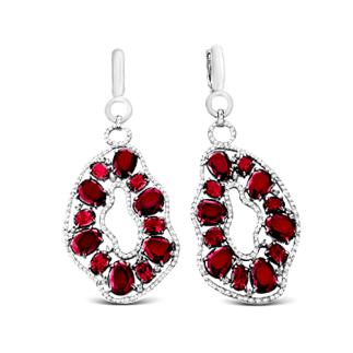 Серьги из серебра с кварцем гранат и фианитами родированные