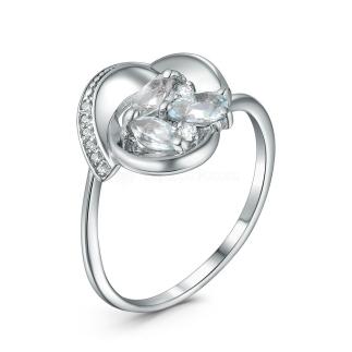 Кольцо из серебра с натуральным топазом sky и фианитами родированное