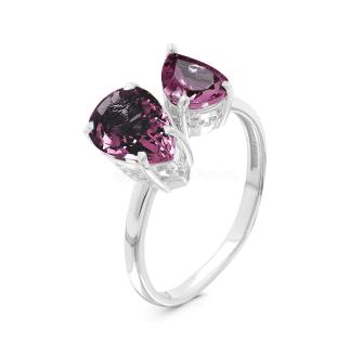 Кольцо из серебра с пл.кварцем цв.родолит родированное