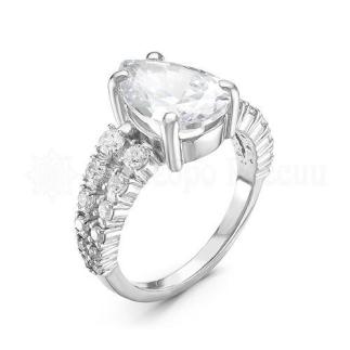 Кольцо из серебра с фианитами родированное