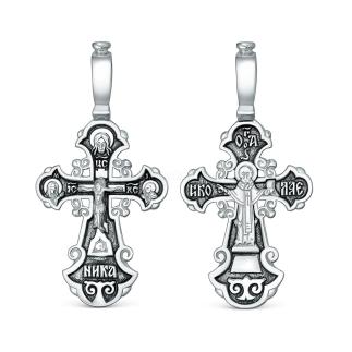 Крест православный из чернёного серебра - Распятие, Николай Чудотворец 3.3 см