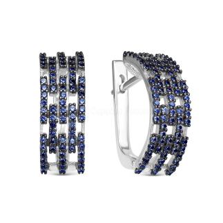 Серьги из серебра с фианитами родированные