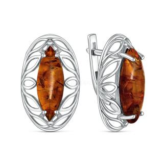 Серьги из серебра с коньячным янтарём родированные